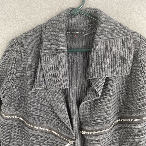 Rock and Republic Cardigan Sweater Womens Medium Chain Knit Zippers Long Sleeve - Picture 4 of 12